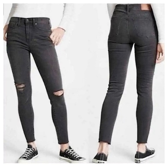 Madewell 9” High Rise Skinny Jeans Black/GrayDistressed Size 25 Stretch - Picture 1 of 11